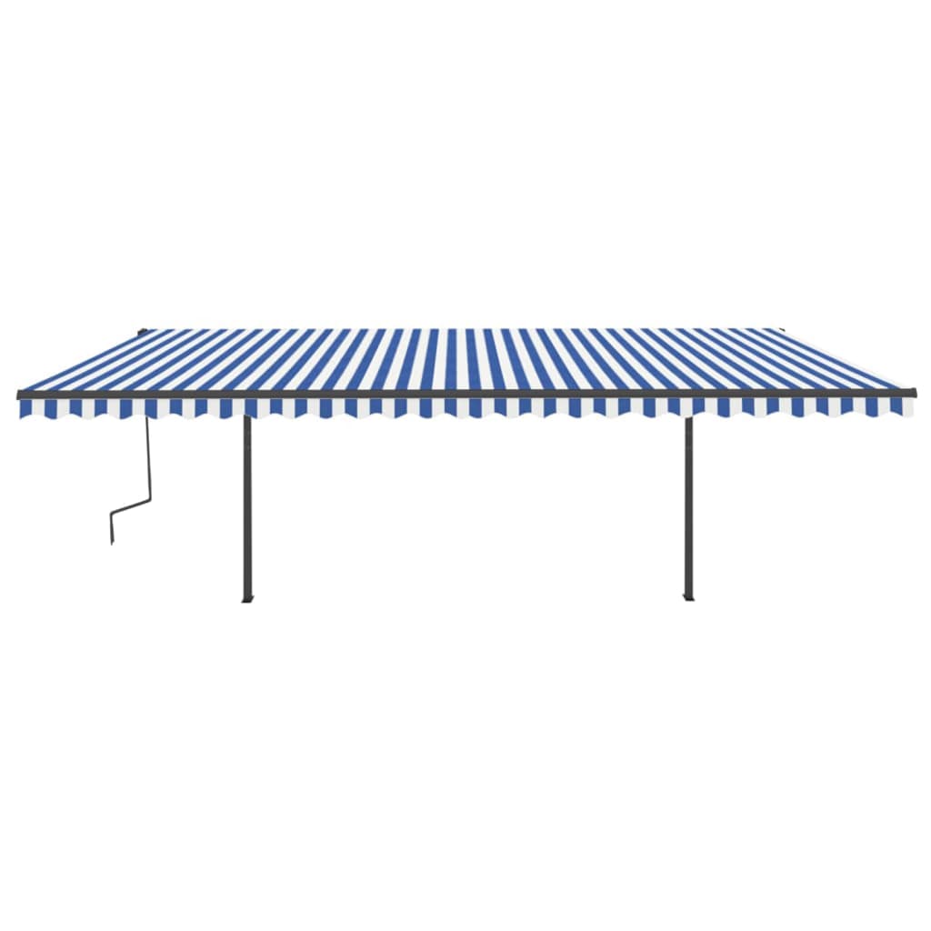 Manual retractable awning with poles 6x3 m Blue and white