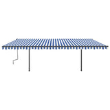 Manual retractable awning with poles 6x3 m Blue and white