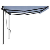 Manual retractable awning with poles 6x3 m Blue and white