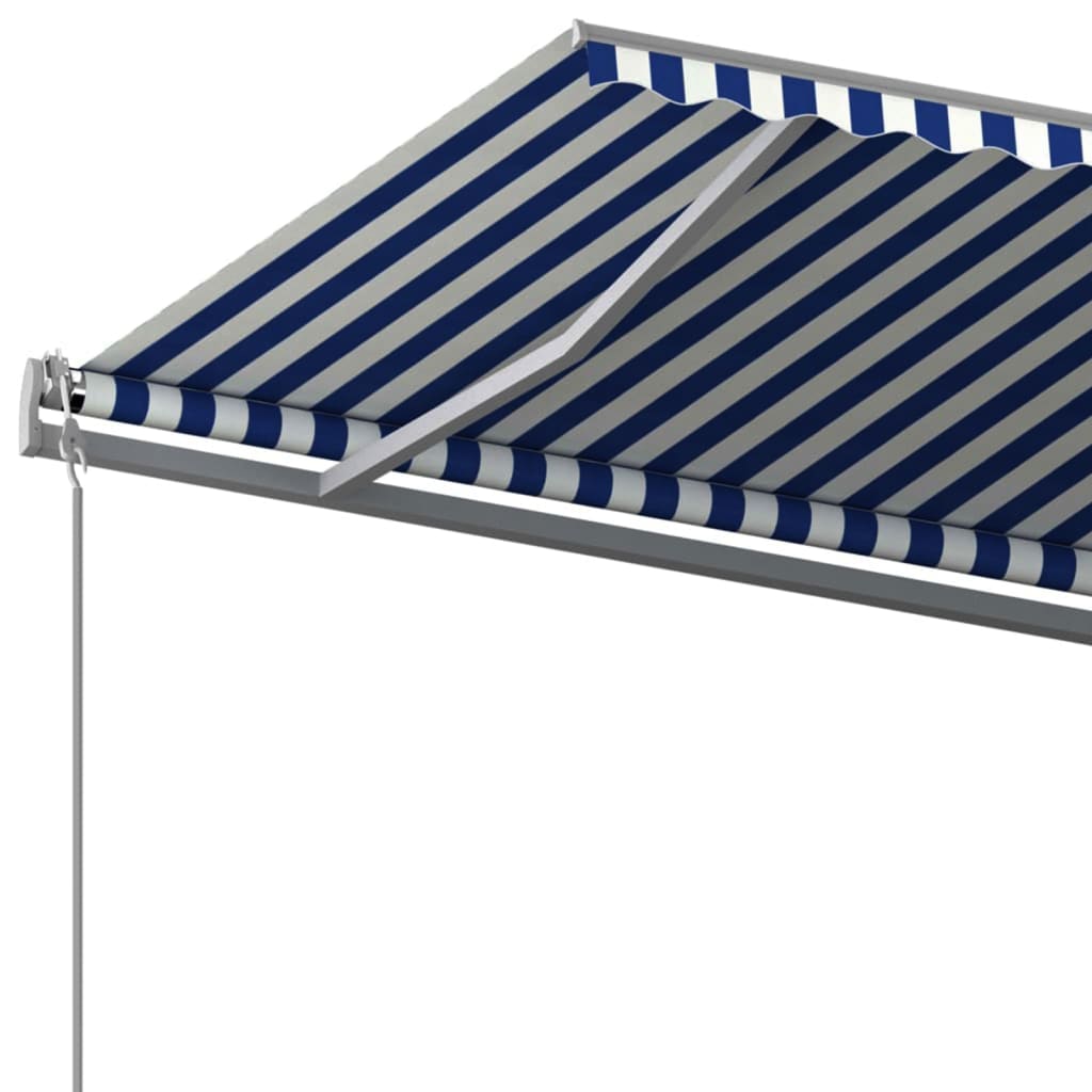 Manual retractable awning with poles 6x3 m Blue and white