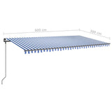 Manual retractable awning with poles 6x3 m Blue and white