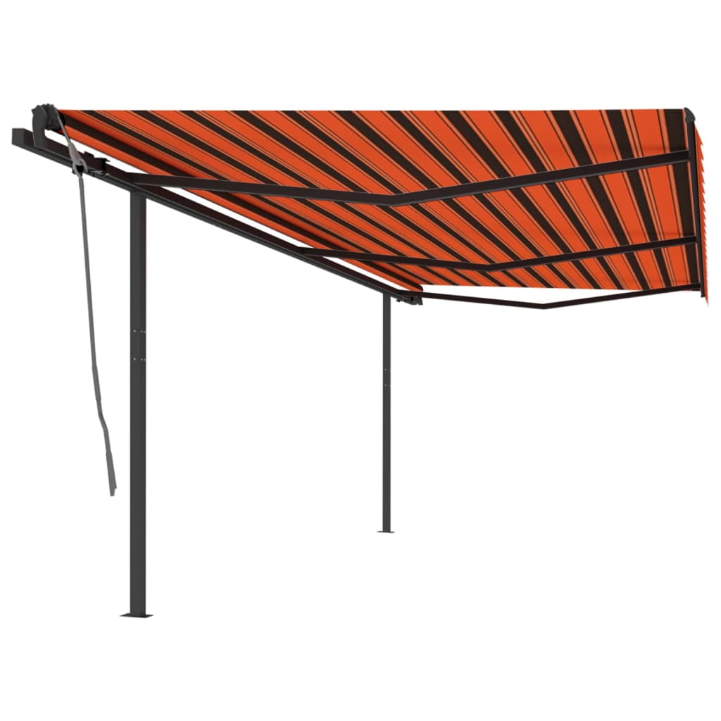 Manual retractable awning with poles 6x3 m Orange and brown