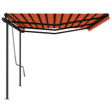 Manual retractable awning with poles 6x3 m Orange and brown