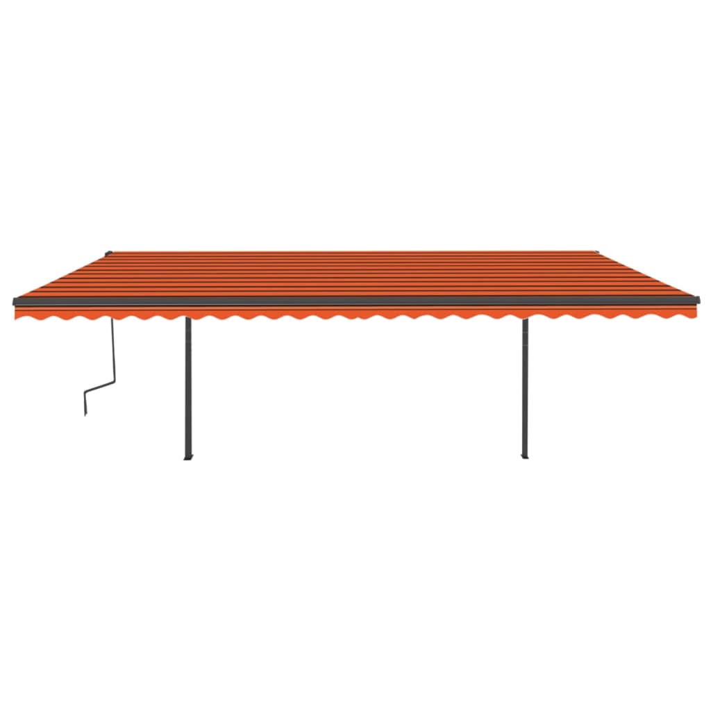 Manual retractable awning with poles 6x3 m Orange and brown