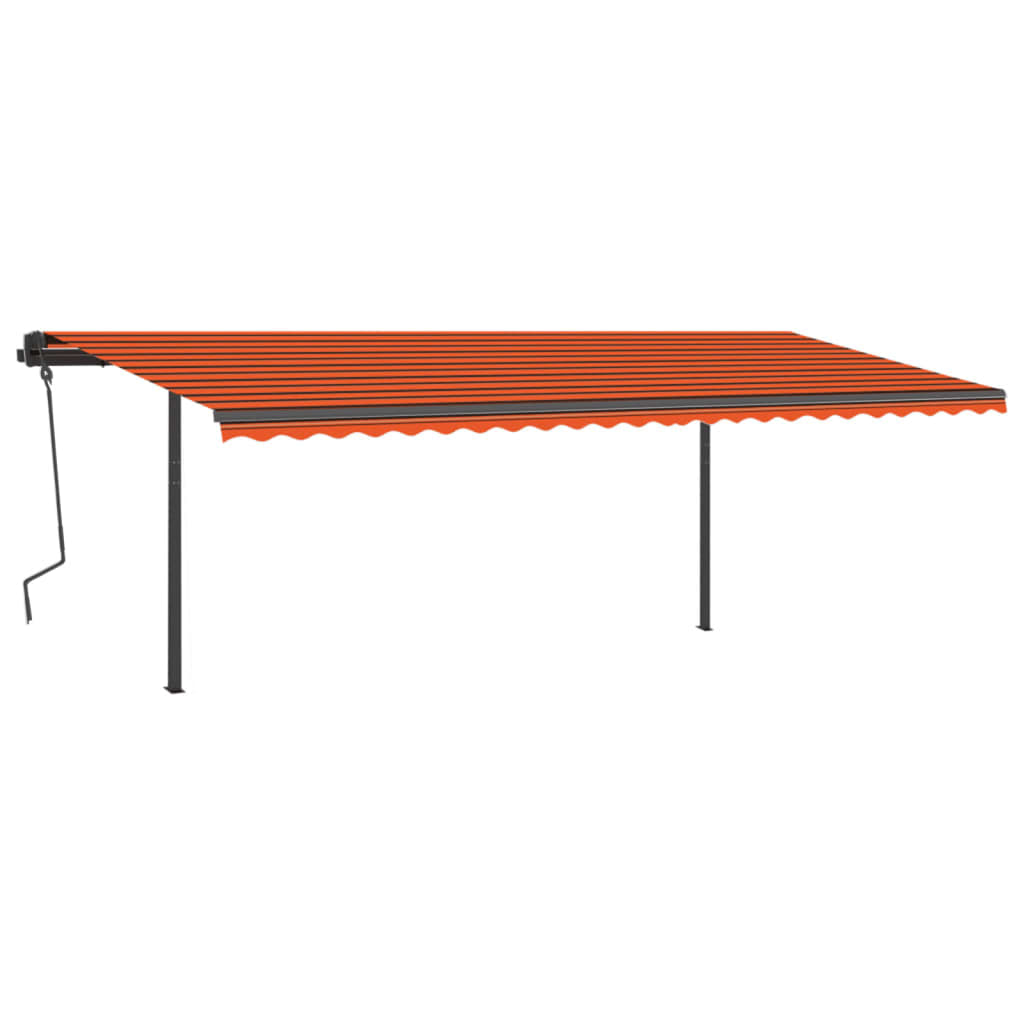 Manual retractable awning with poles 6x3 m Orange and brown