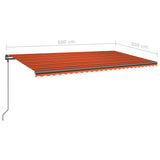 Manual retractable awning with poles 6x3 m Orange and brown