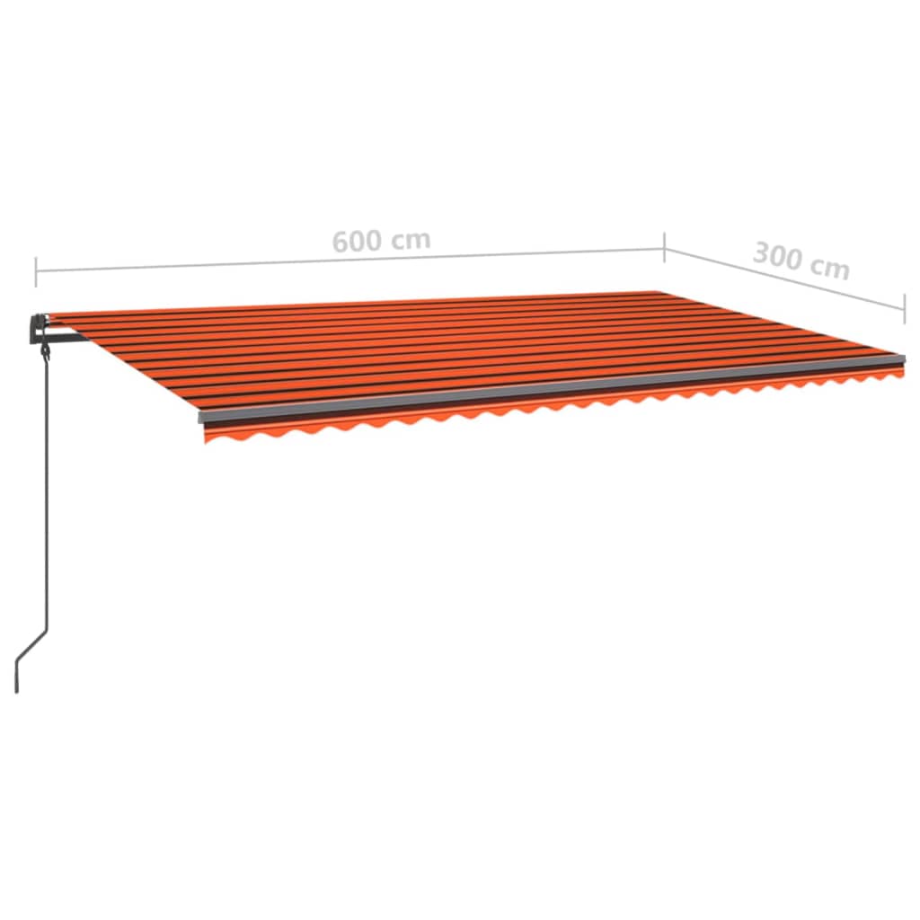 Manual retractable awning with LED 6x3 m Orange and brown