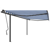 Manual retractable awning with poles 4x3.5 m Blue and white