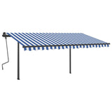 Manual retractable awning with poles 4x3.5 m Blue and white