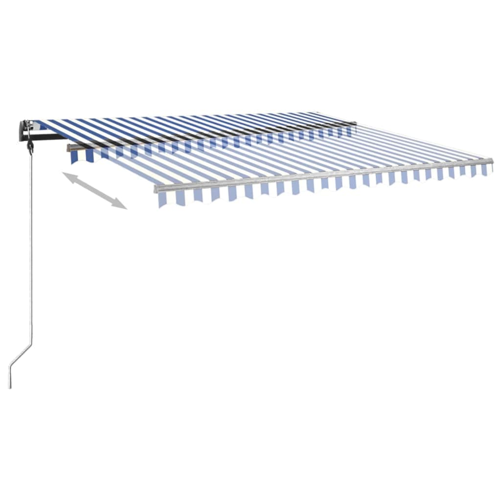 Manual retractable awning with poles 4x3.5 m Blue and white