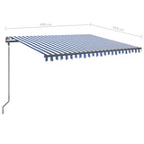 Manual retractable awning with poles 4x3.5 m Blue and white