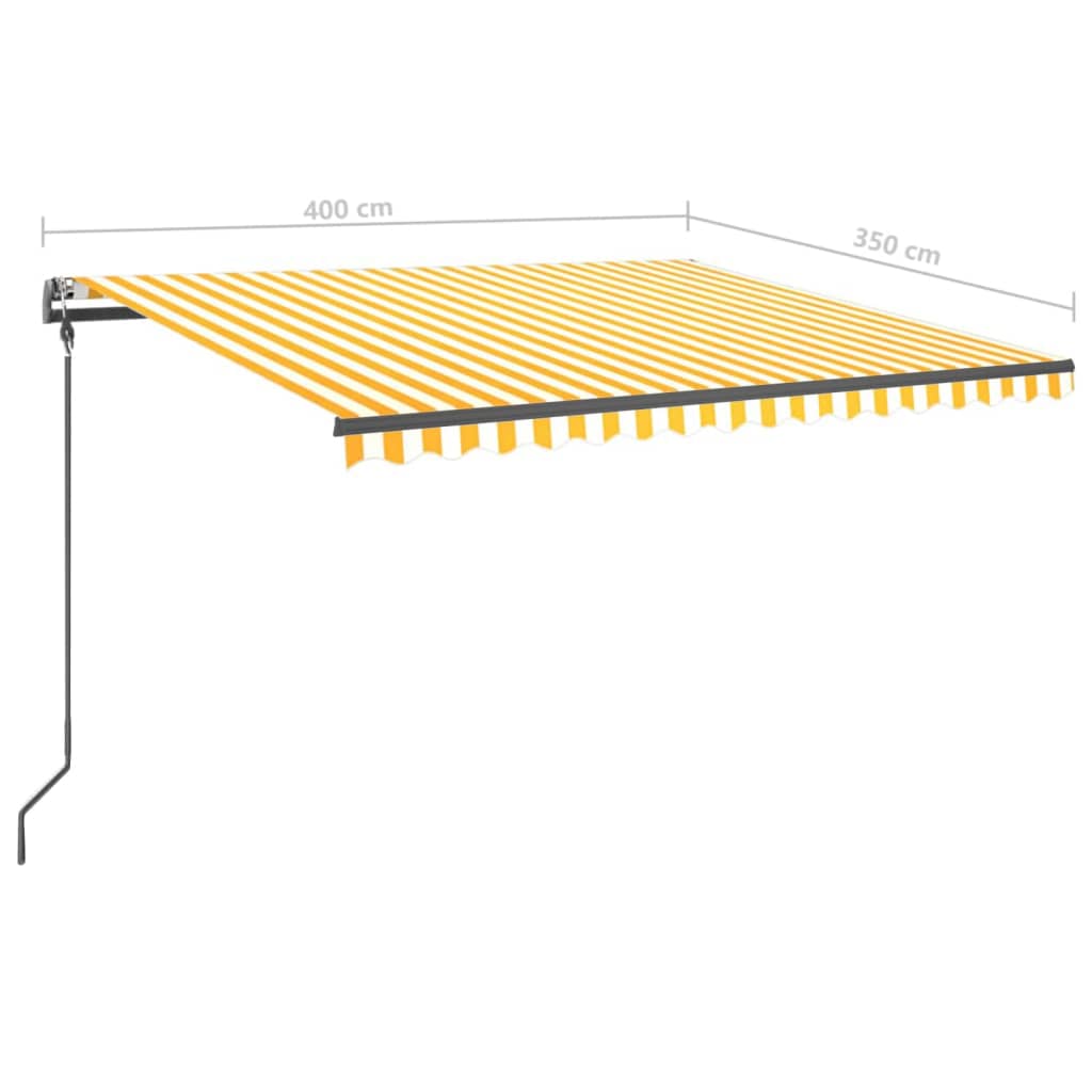 Auvent manuel rétractable avec poteaux 4x3,5 m Jaune et blanc