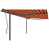 Manual retractable awning with poles 4x3.5 m Orange and brown