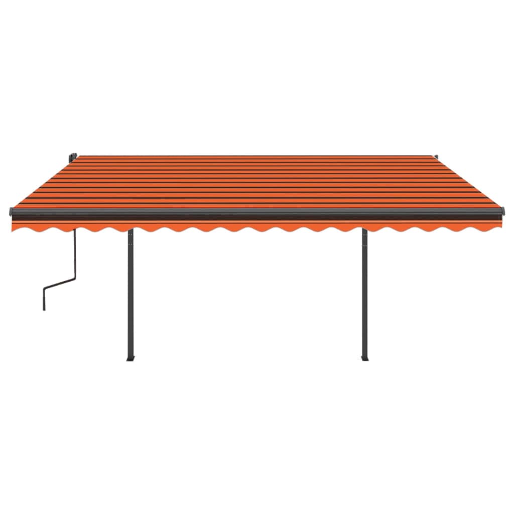 Manual retractable awning with poles 4x3.5 m Orange and brown