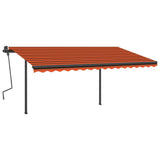 Manual retractable awning with poles 4x3.5 m Orange and brown