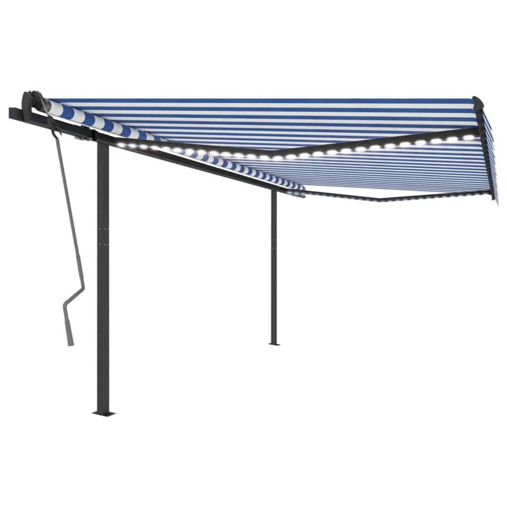 Manual retractable awning with LED 4x3.5 m Blue and white