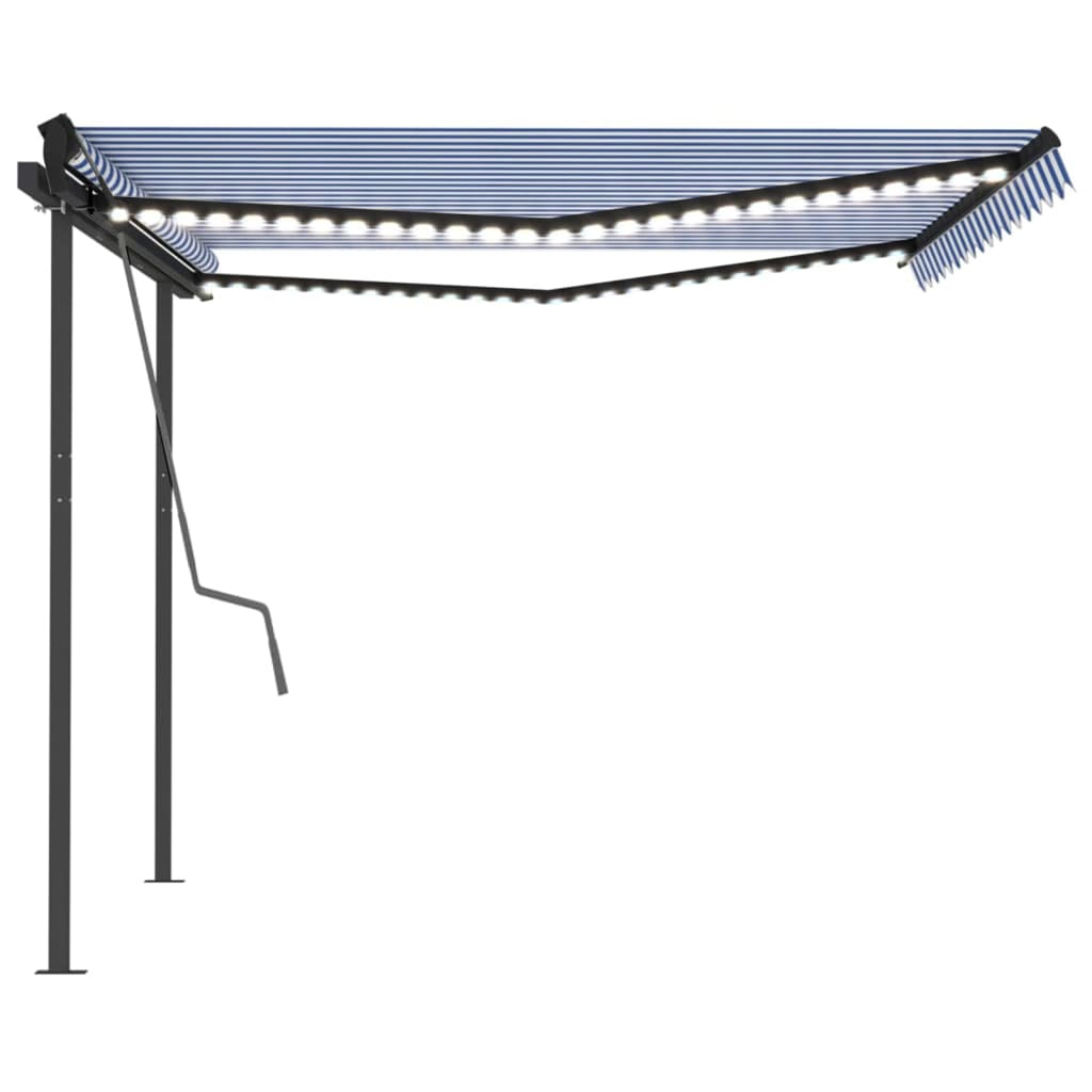 Manual retractable awning with LED 4x3.5 m Blue and white