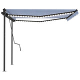 Manual retractable awning with LED 4x3.5 m Blue and white