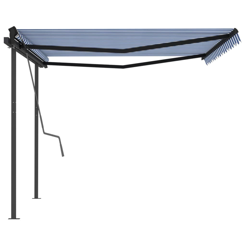 Automatic retractable awning and posts 4x3.5 m Blue and white