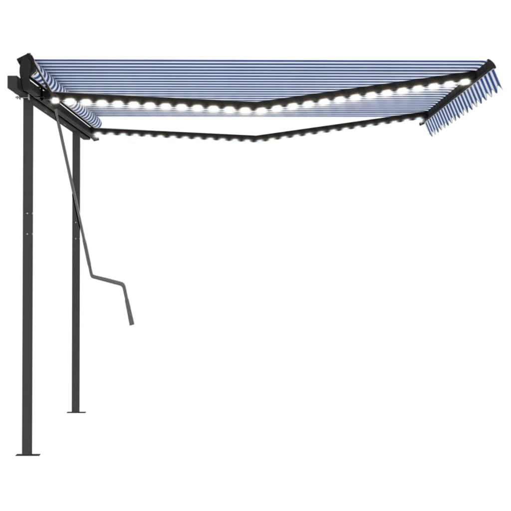 Automatic awning with wind sensor and LED 4x3.5 m Blue and white