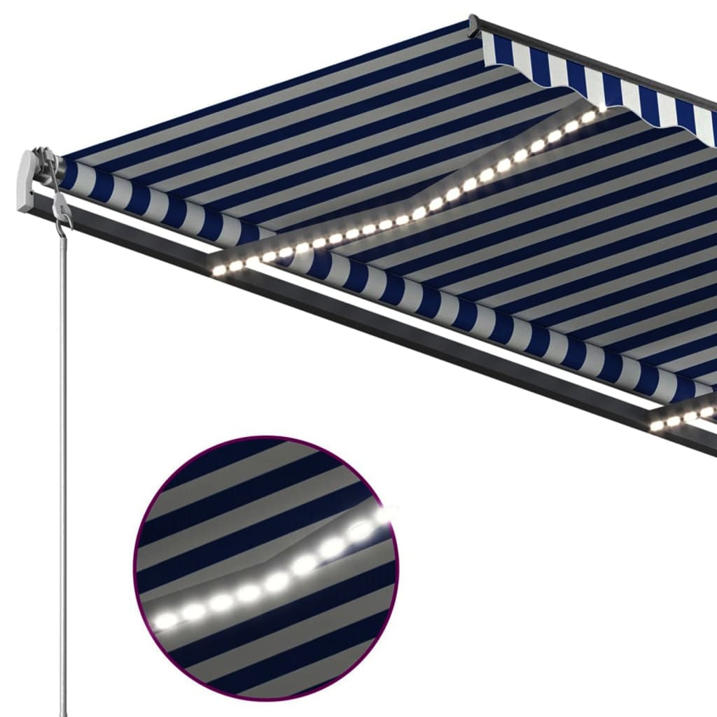 Automatic awning with wind sensor and LED 4x3.5 m Blue and white