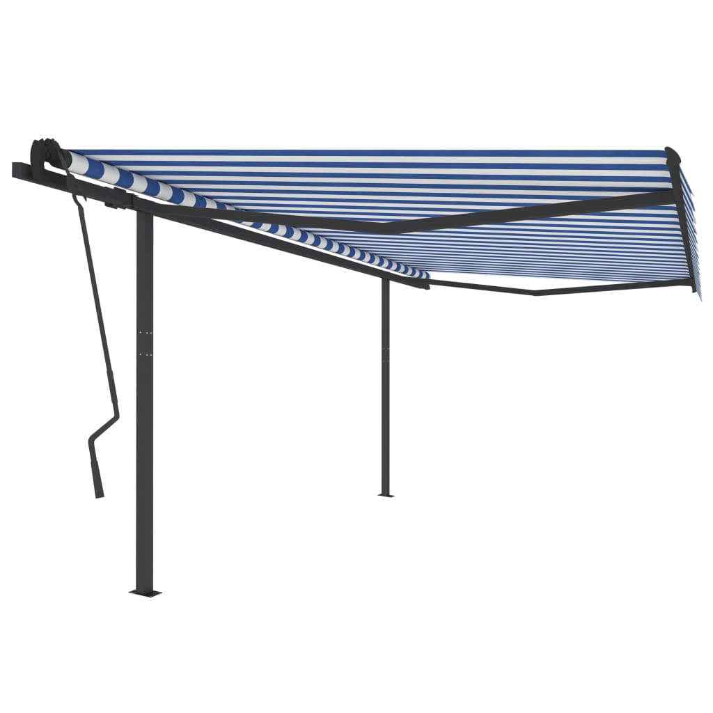 Manual retractable awning with poles 4.5x3.5 m Blue and white