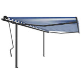 Manual retractable awning with poles 4.5x3.5 m Blue and white