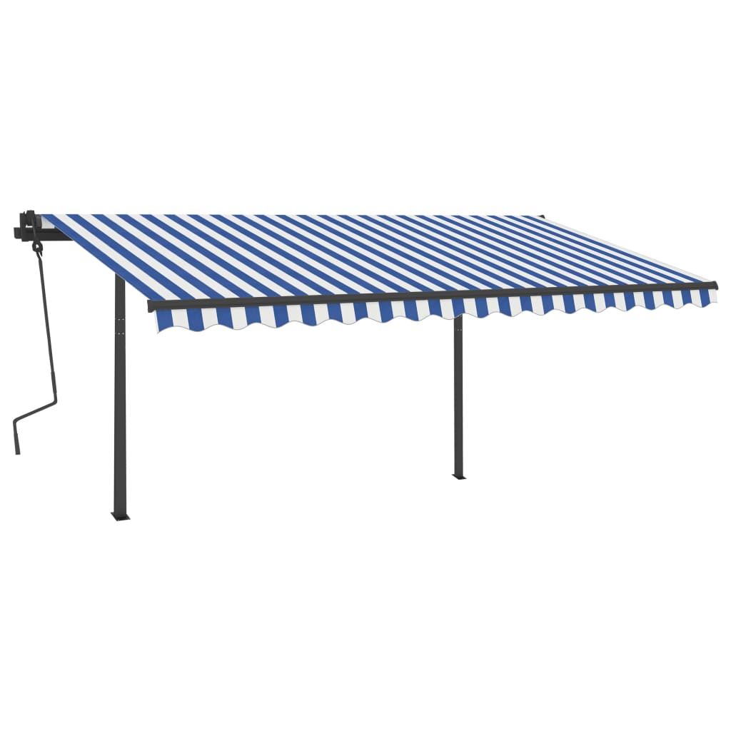 Manual retractable awning with poles 4.5x3.5 m Blue and white