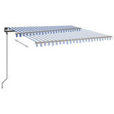 Manual retractable awning with poles 4.5x3.5 m Blue and white