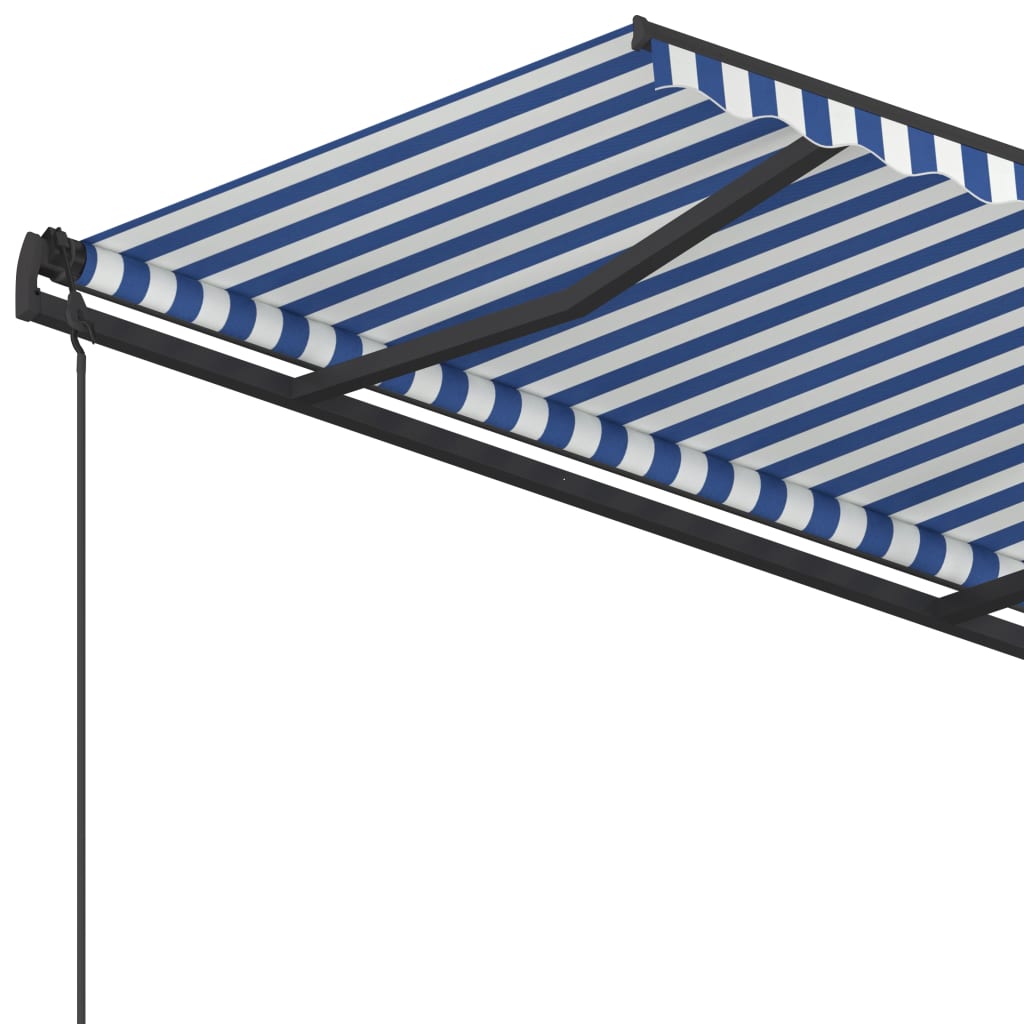 Manual retractable awning with poles 4.5x3.5 m Blue and white