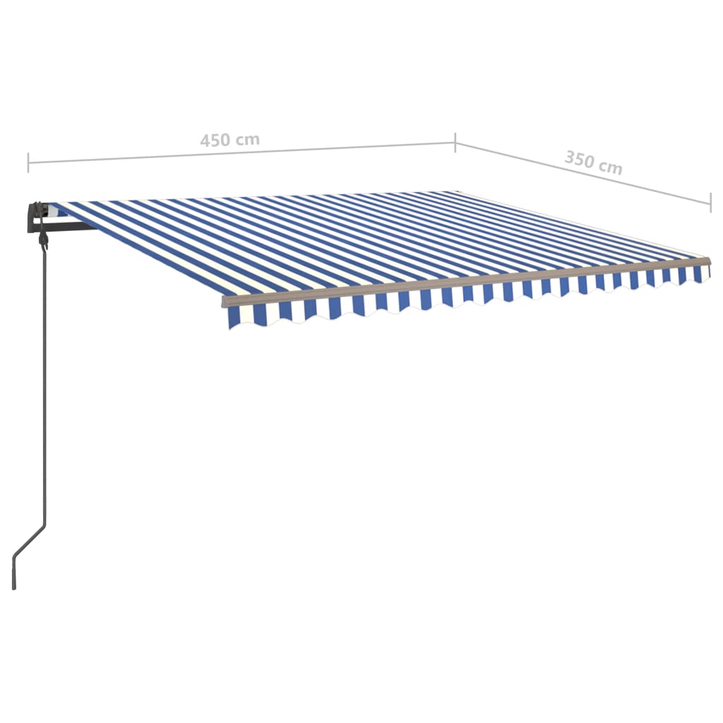 Manual retractable awning with poles 4.5x3.5 m Blue and white