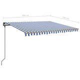 Manual retractable awning with poles 4.5x3.5 m Blue and white