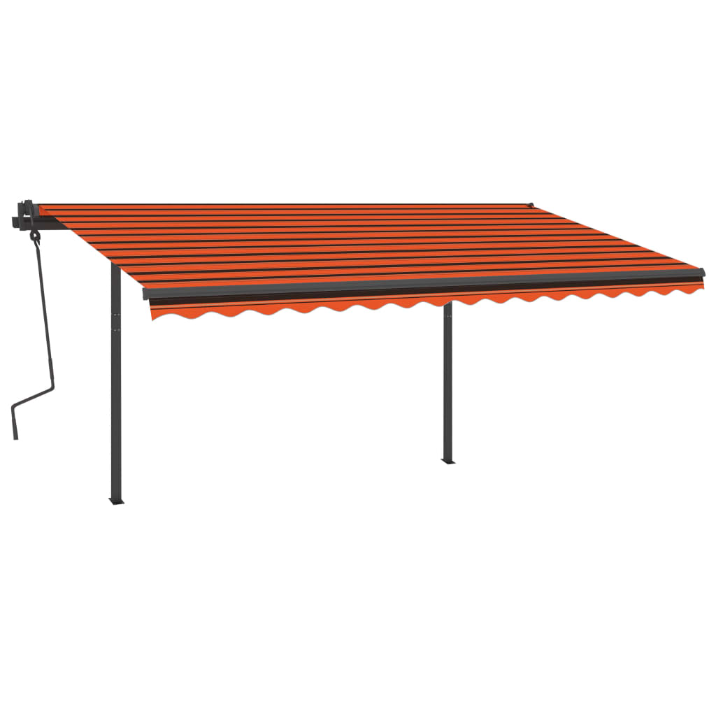 Auvent manuel rétractable avec poteaux 4,5x3,5 m Orange marron