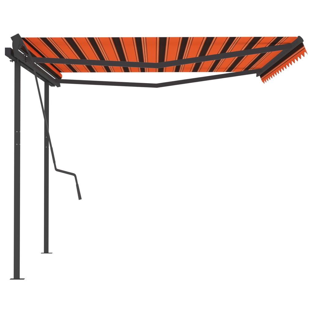 Auvent manuel rétractable avec poteaux 4,5x3,5 m Orange marron