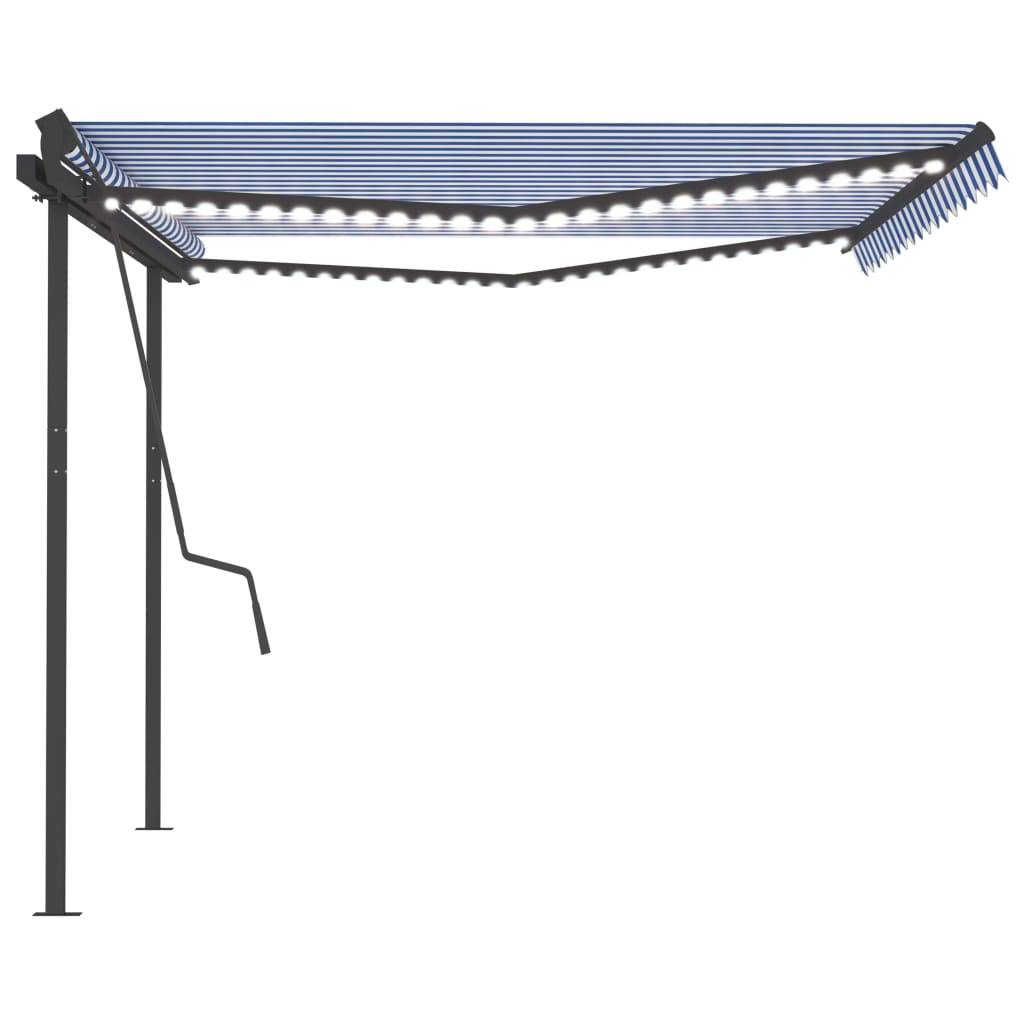 Manual retractable awning with LED 4.5x3.5 m Blue and white