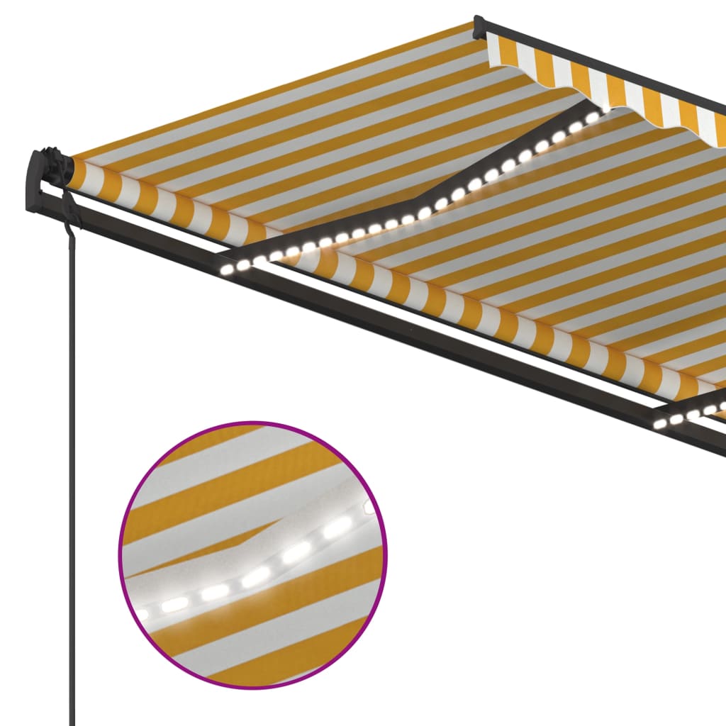 Auvent manuel rétractable avec LED 4,5x3,5 m Jaune et blanc