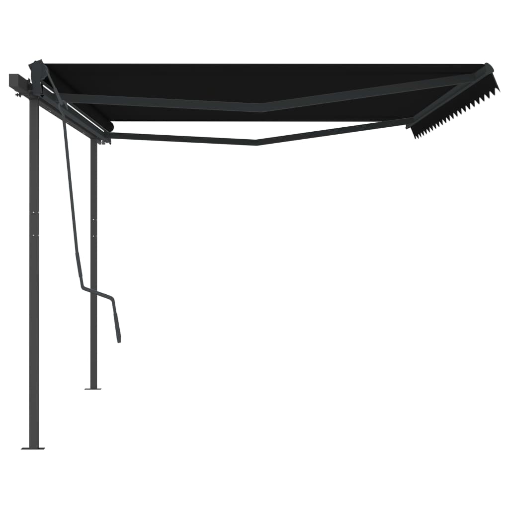 Manual retractable awning with posts 5x3.5 m Anthracite