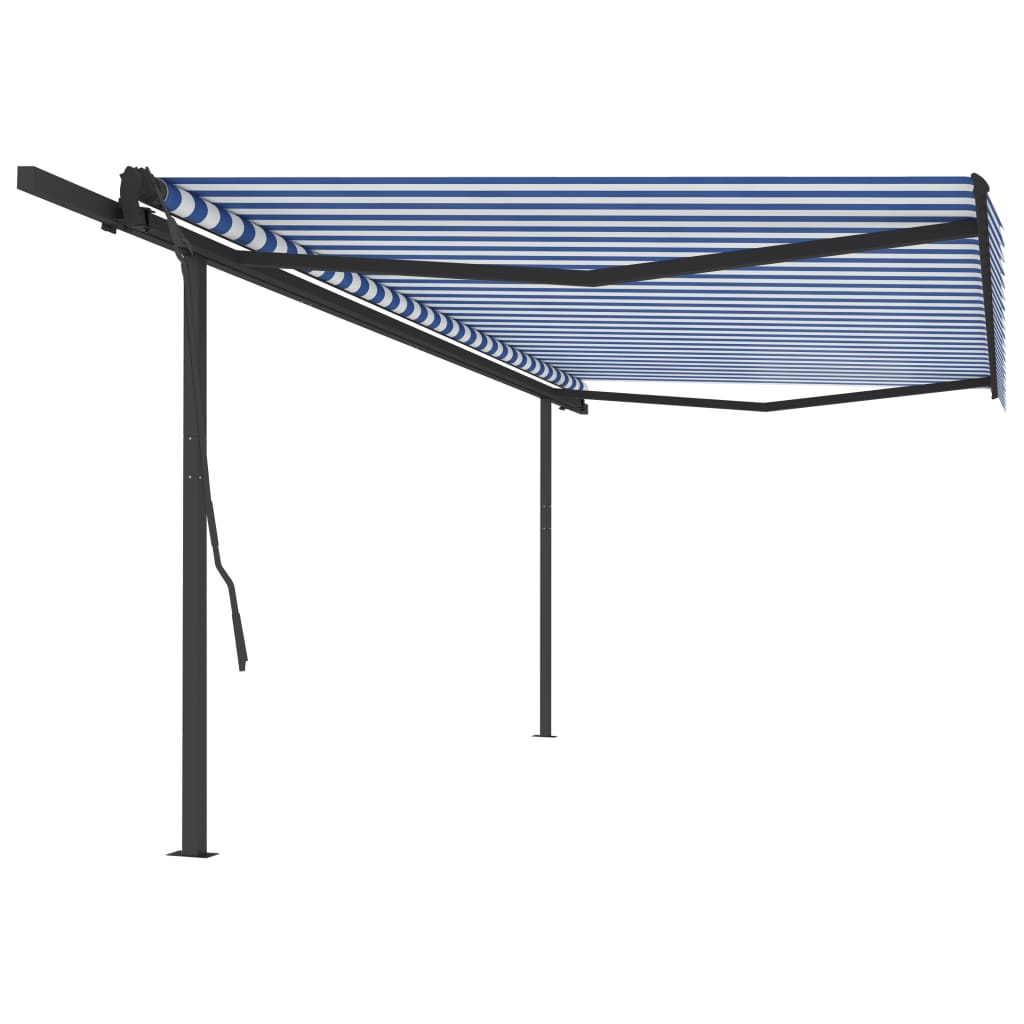 Automatic retractable awning with poles 5x3.5 m Blue white