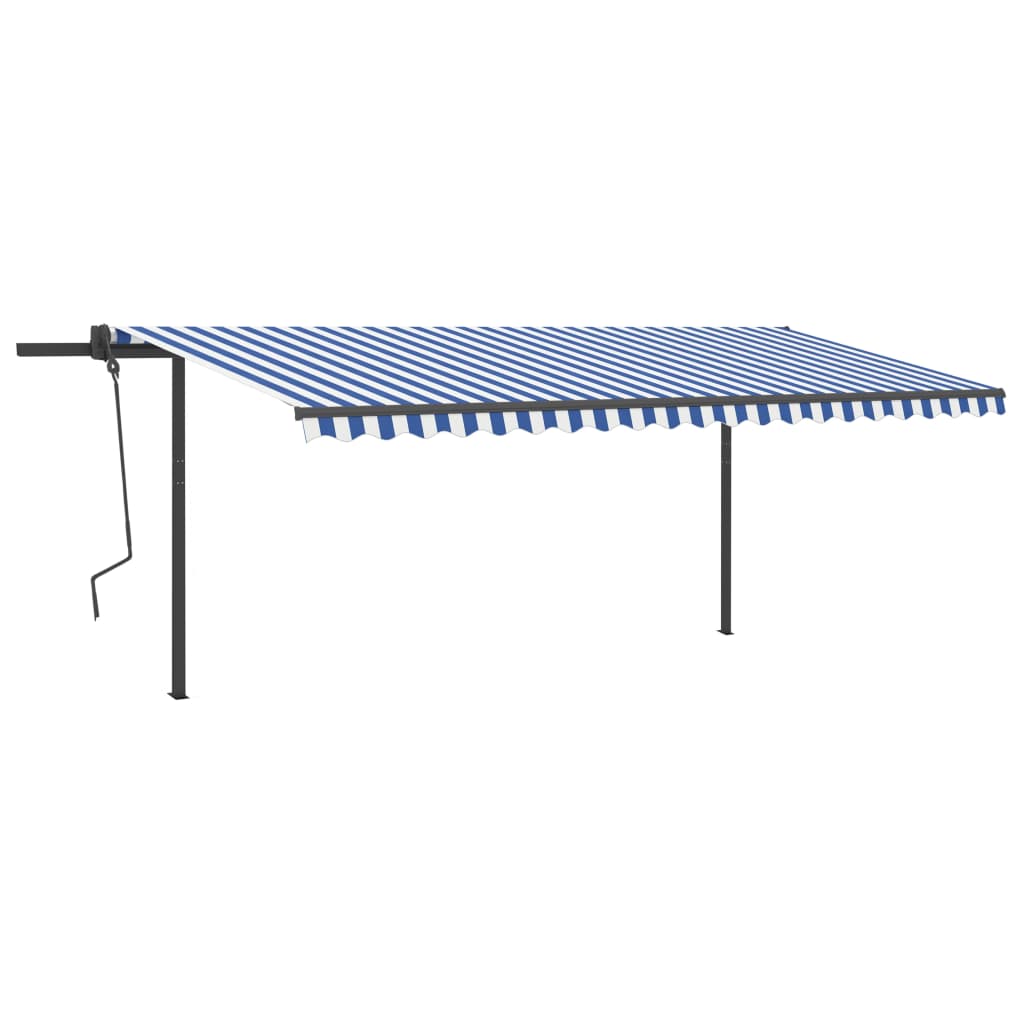 Automatic retractable awning with poles 5x3.5 m Blue white