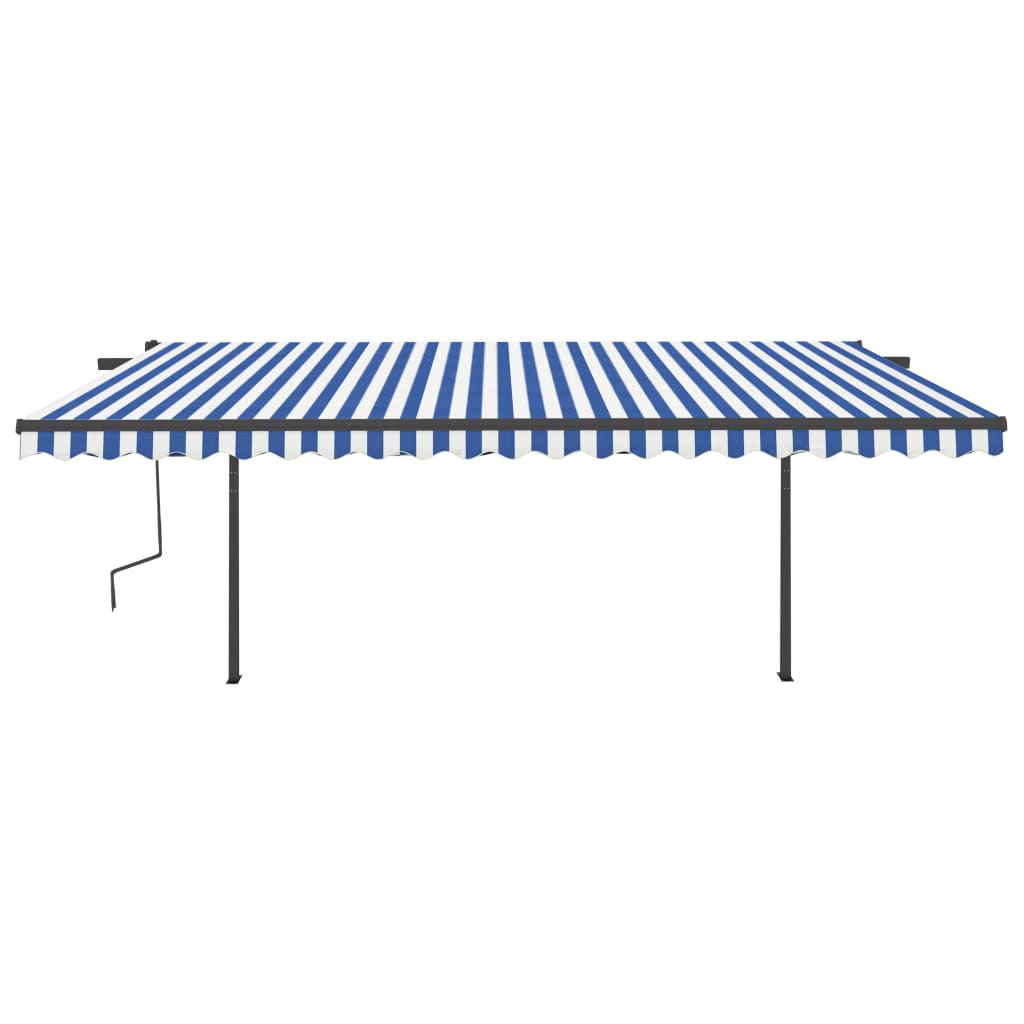 Automatic retractable awning with poles 5x3.5 m Blue white