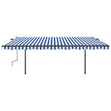 Automatic retractable awning with poles 5x3.5 m Blue white