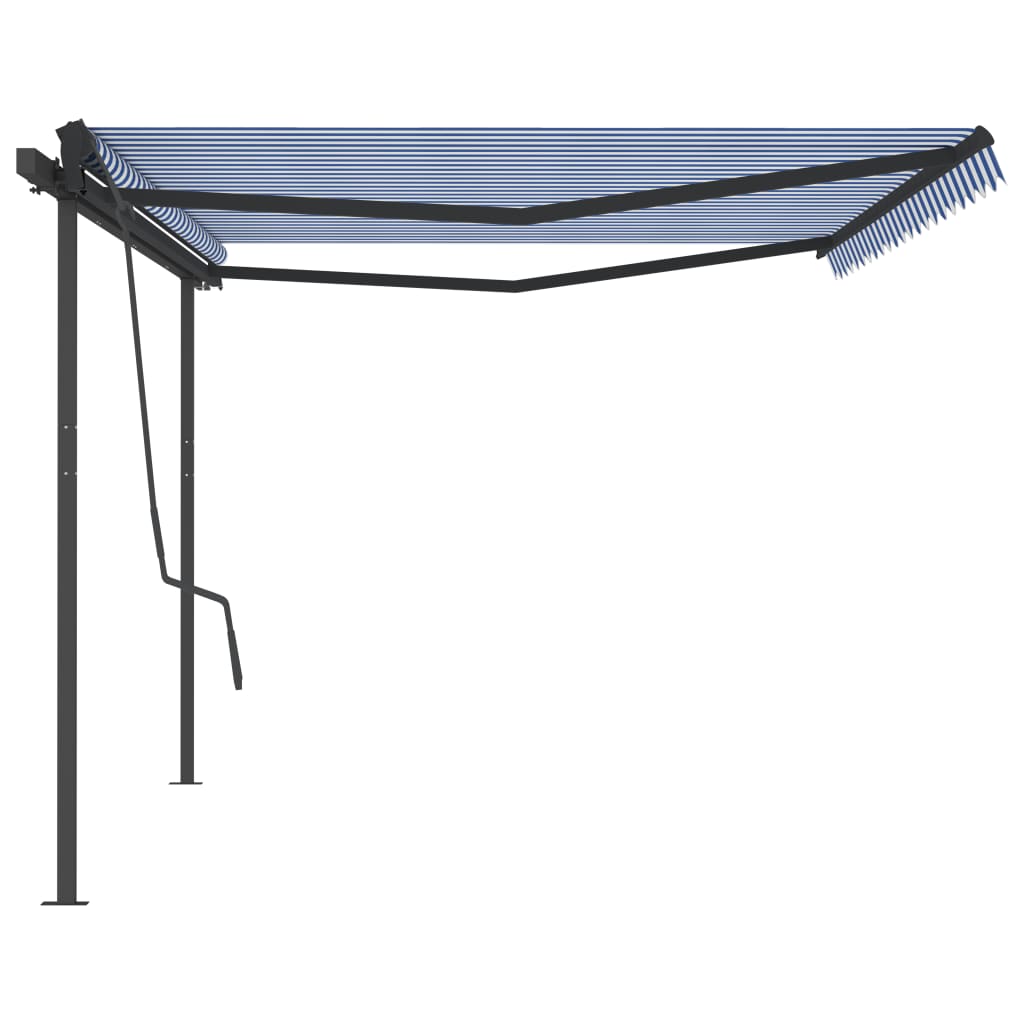 Automatic retractable awning with poles 5x3.5 m Blue white