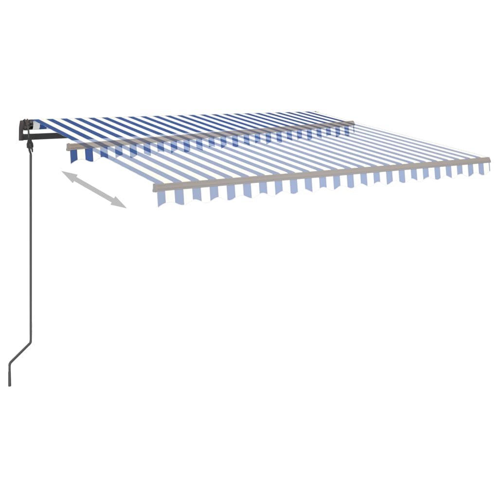 Auvent automatique capteur de vent et LED 5x3,5 m Bleu et blanc