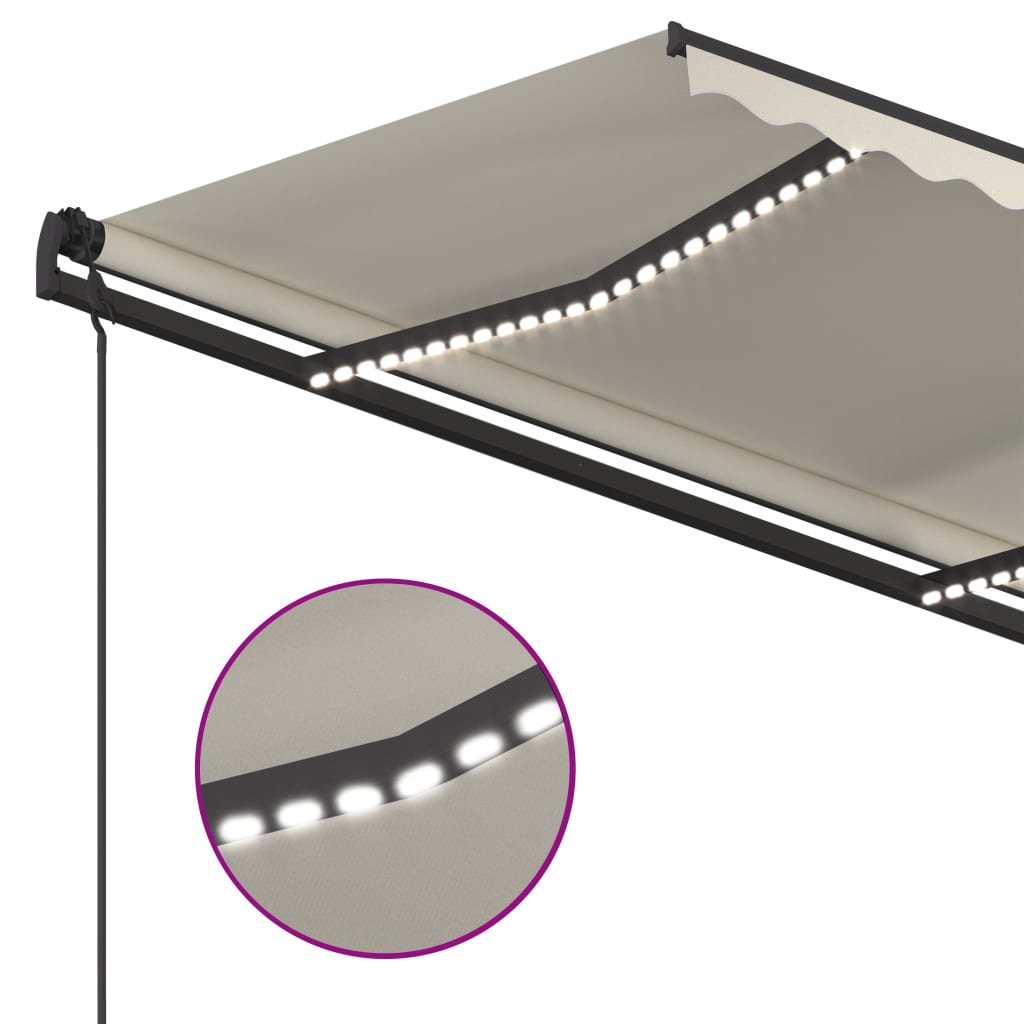 Automatic awning with wind sensor and LED 5x3.5 m Cream