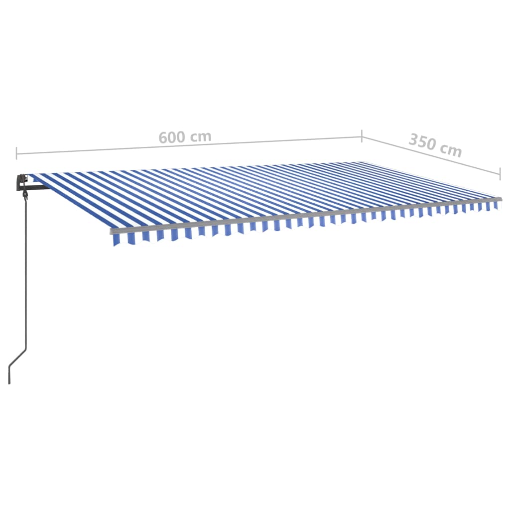 Auvent manuel rétractable avec poteaux 6x3,5 m Bleu et blanc