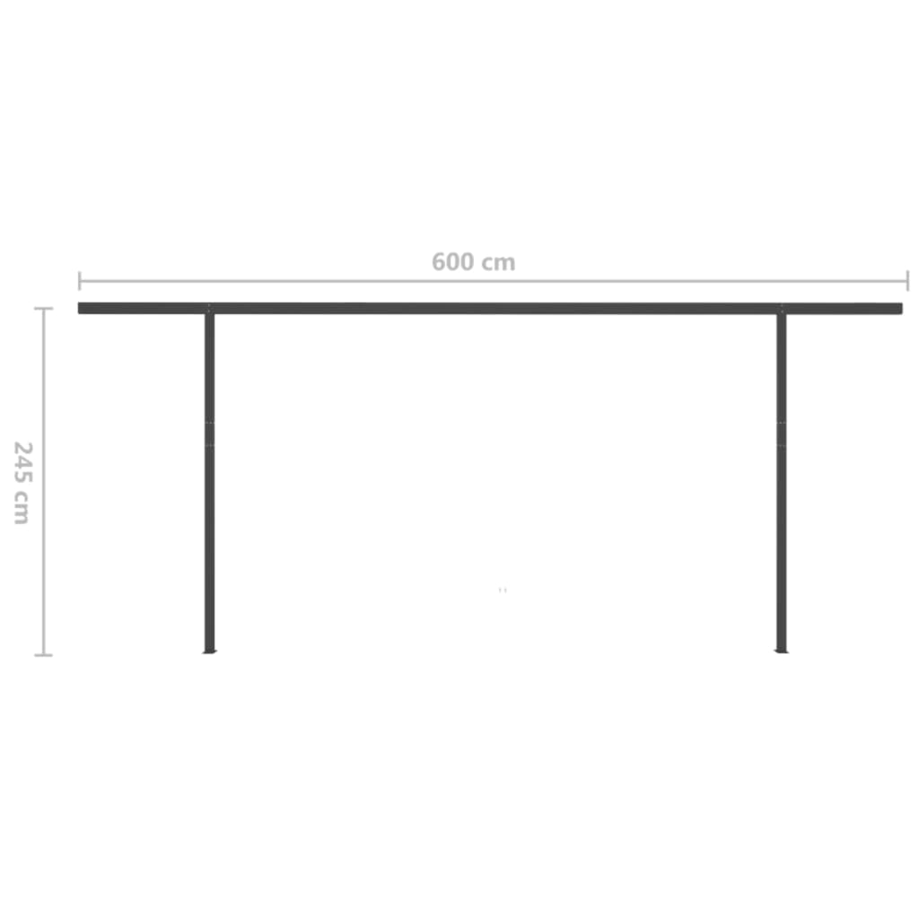 Auvent manuel rétractable avec poteaux 6x3,5 m Crème