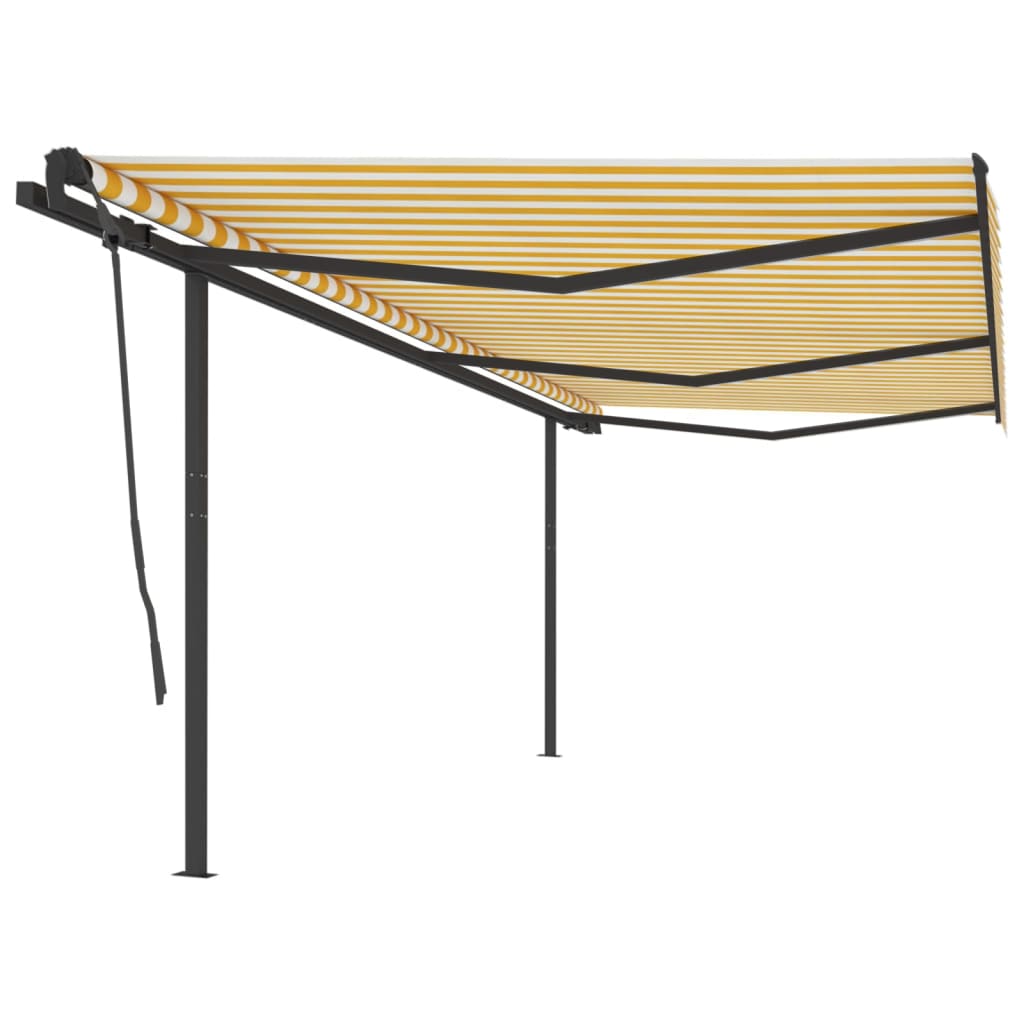 Manual retractable awning with poles 6x3.5 m Yellow and white