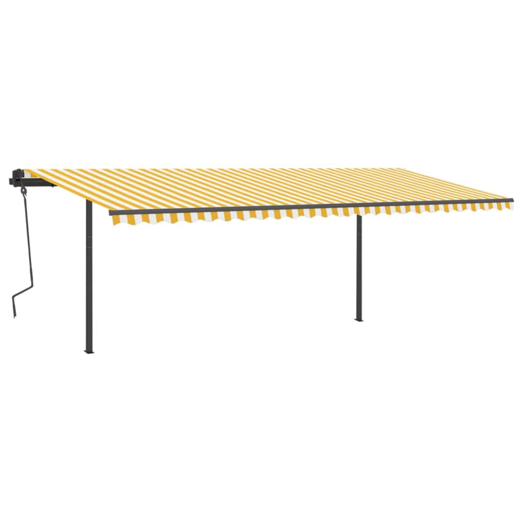 Manual retractable awning with poles 6x3.5 m Yellow and white