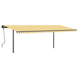 Manual retractable awning with poles 6x3.5 m Yellow and white