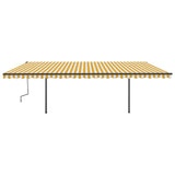 Manual retractable awning with poles 6x3.5 m Yellow and white